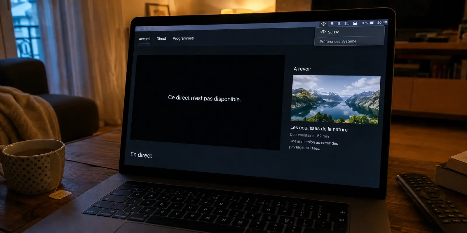 Le direct reste indisponible malgré une connexion localisée en Suisse