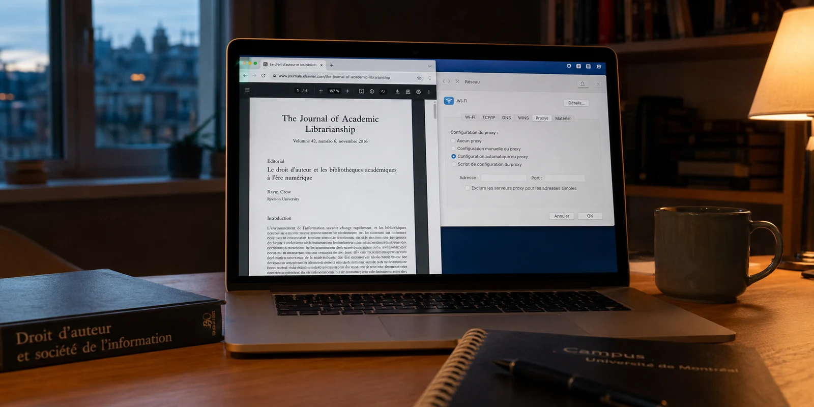 Le PDF universitaire s’ouvre grâce à la configuration proxy active sur l’ordinateur.
