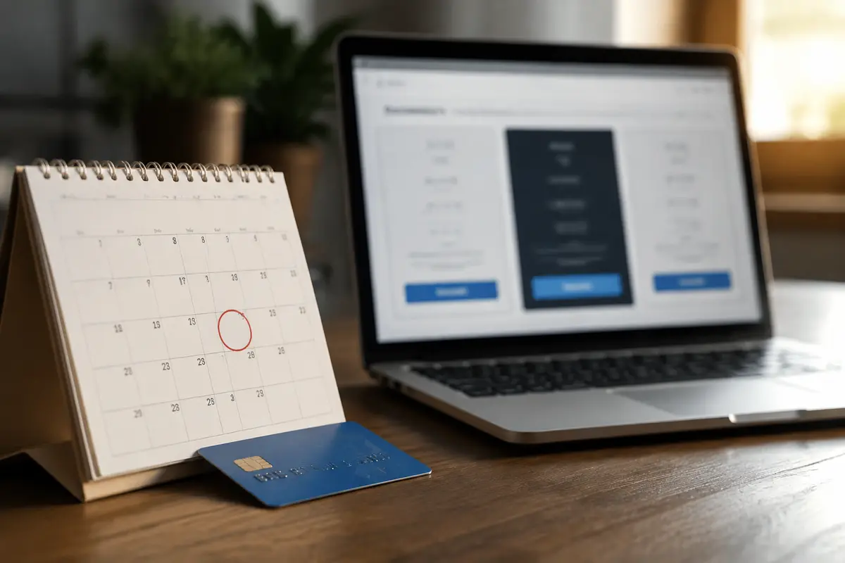 Page d’abonnement avec carte bancaire et calendrier