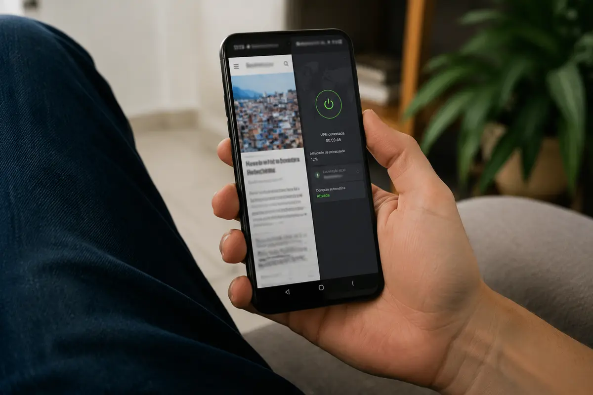Navegação no telemóvel com a atividade de privacidade visível