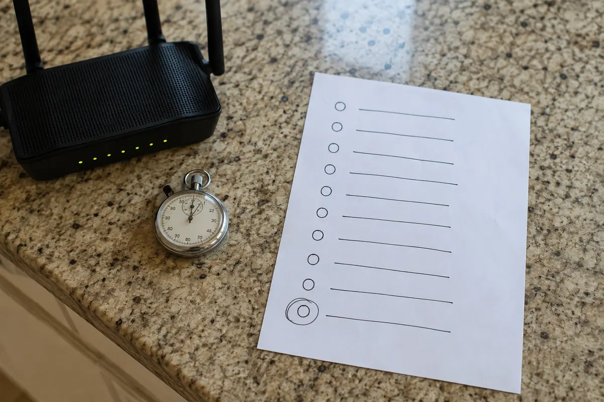 Lista de várias tentativas ao lado de um router com ligação estável