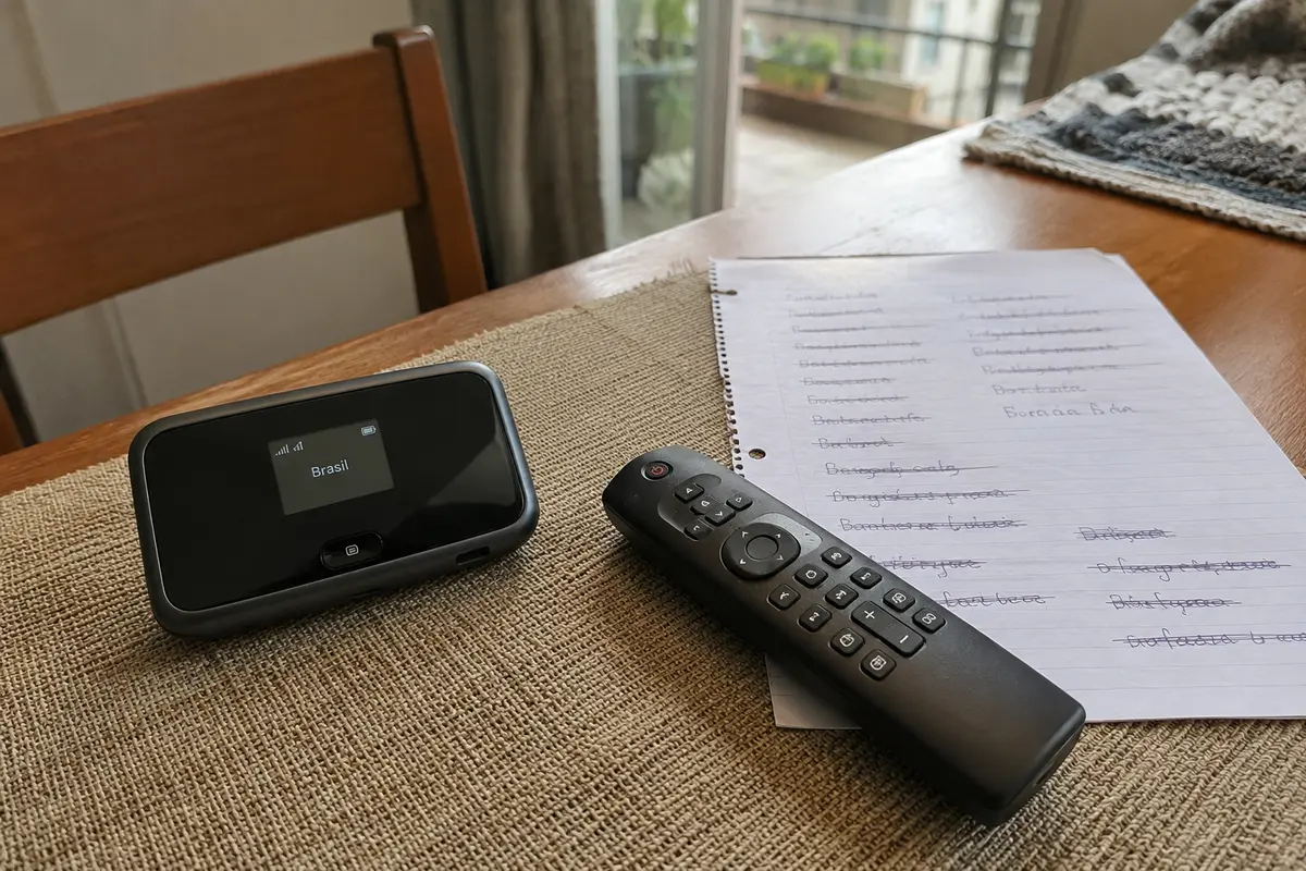 Um router ligado ao Brasil permanece ao lado do comando e de uma lista de tentativas falhadas