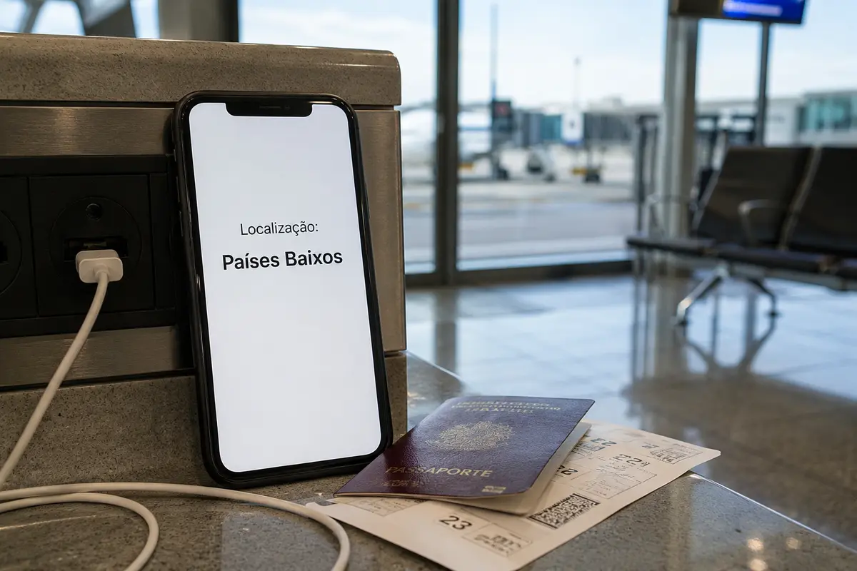 Um telefone no aeroporto mostra que o novo endereço IP ficou nos Países Baixos, e não em Portugal