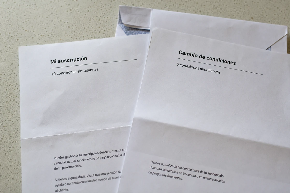 Dos documentos con el límite de diez conexiones de la suscripción y el cambio a cinco.