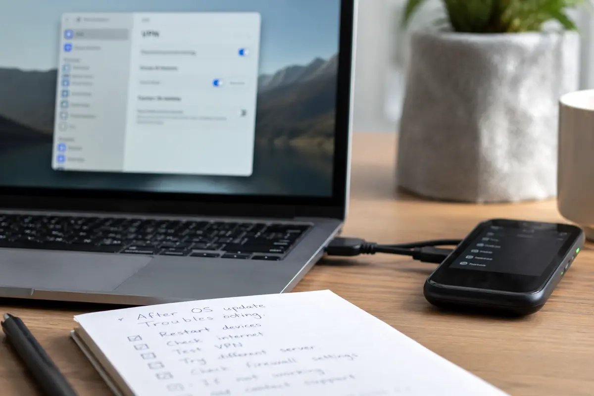 Un Mac muestra que la VPN sigue intentando conectarse después de una actualización.