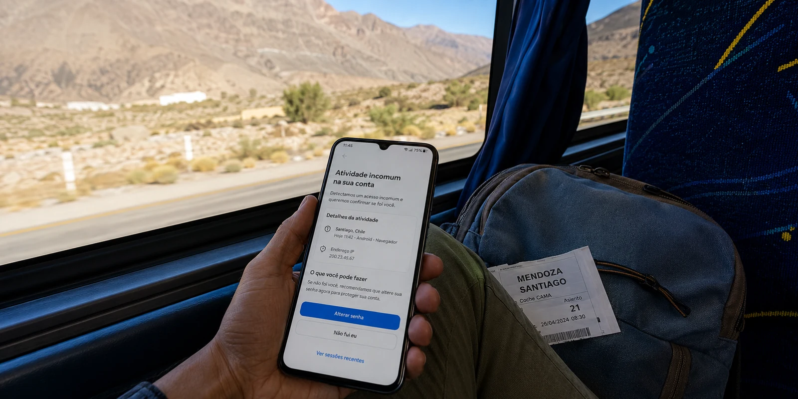 Viajante recebe um alerta de atividade incomum no ônibus entre Mendoza e Santiago