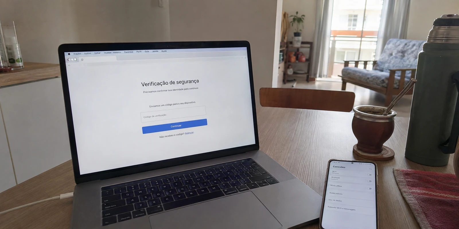 Notebook pedindo verificação de segurança após mudanças frequentes de conexão