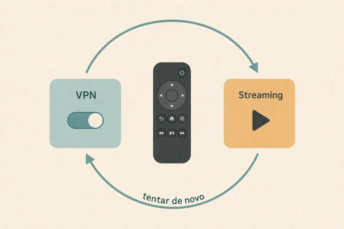 Diagrama circular da repetição entre o aplicativo de VPN e o aplicativo de streaming usando o controle remoto