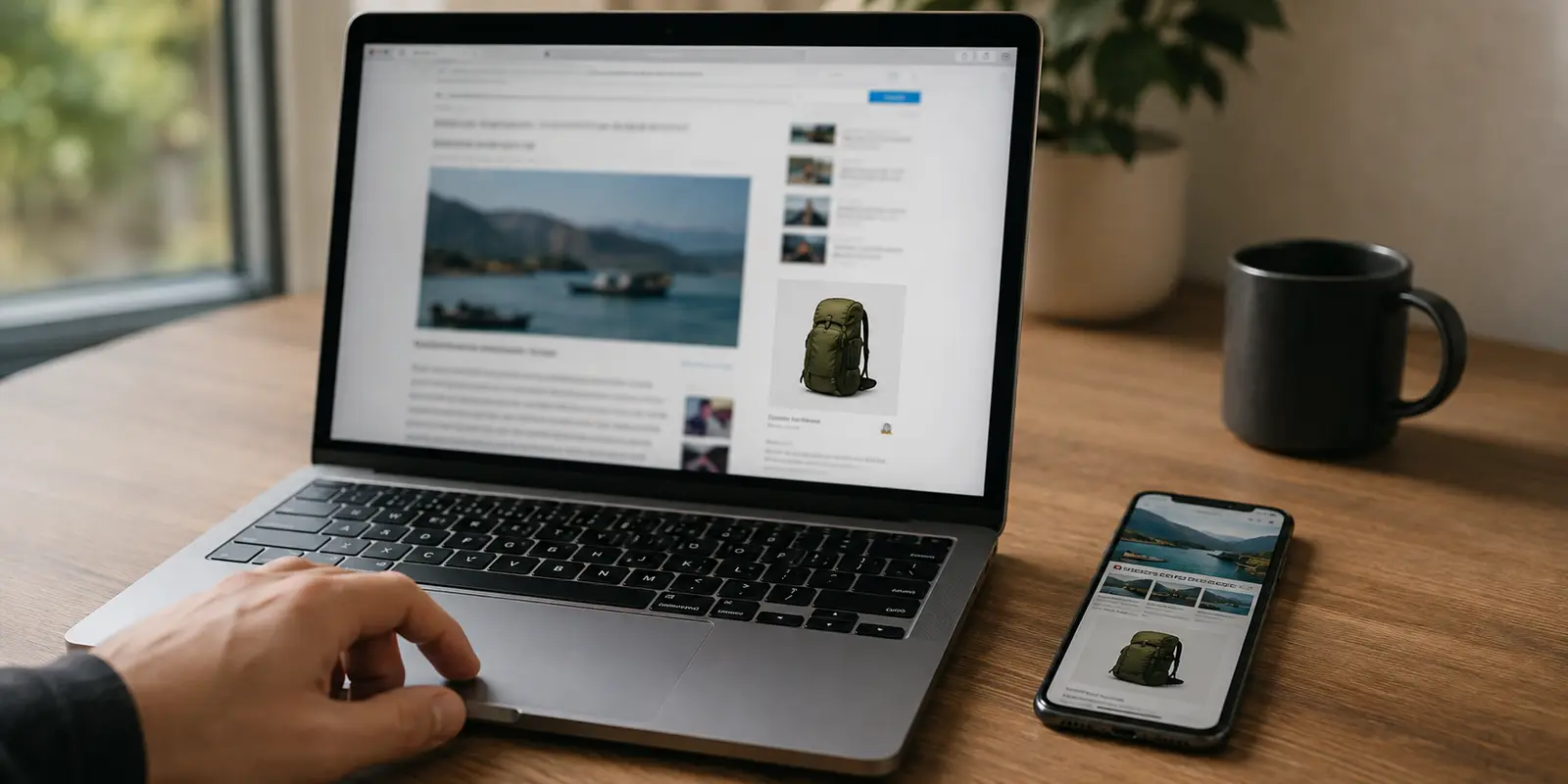 O mesmo anúncio de mochila reaparece em páginas diferentes durante a navegação