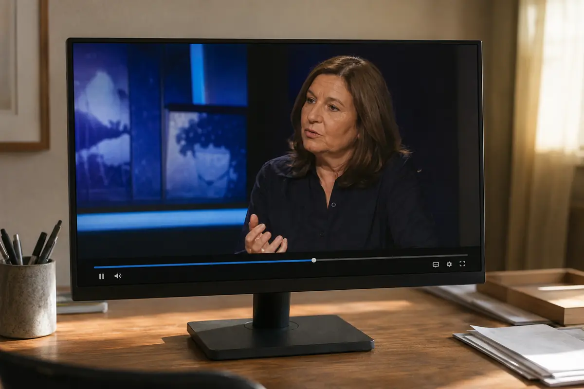 Monitor de computador reproduzindo um programa com a barra de progresso já avançada