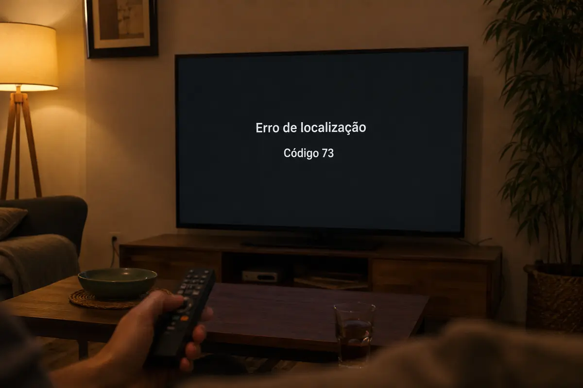 Televisão exibindo erro de localização e Código 73 antes do início do jogo
