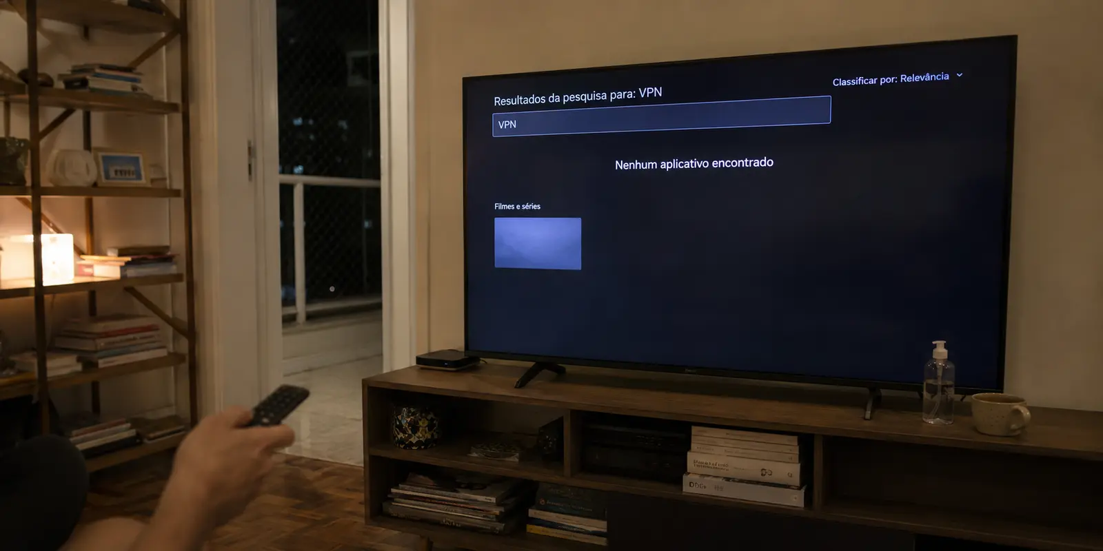Loja de aplicativos de uma Smart TV sem encontrar um aplicativo de VPN