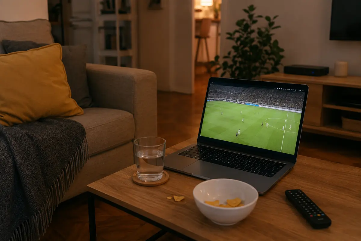 Partida de futebol seguindo normalmente no notebook com a VPN ainda ligada