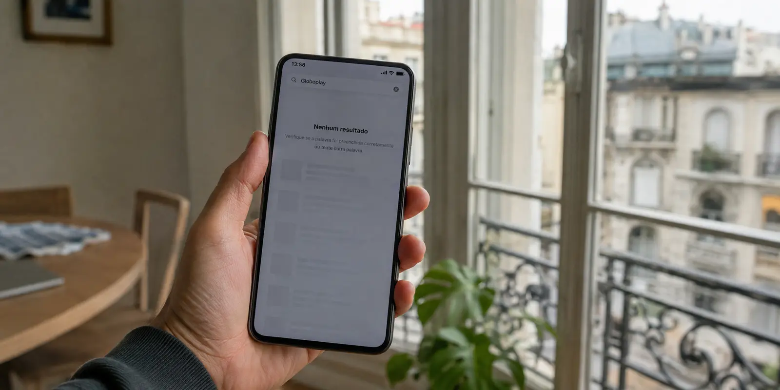 Busca pelo Globoplay sem resultados na loja de aplicativos de um celular em Buenos Aires