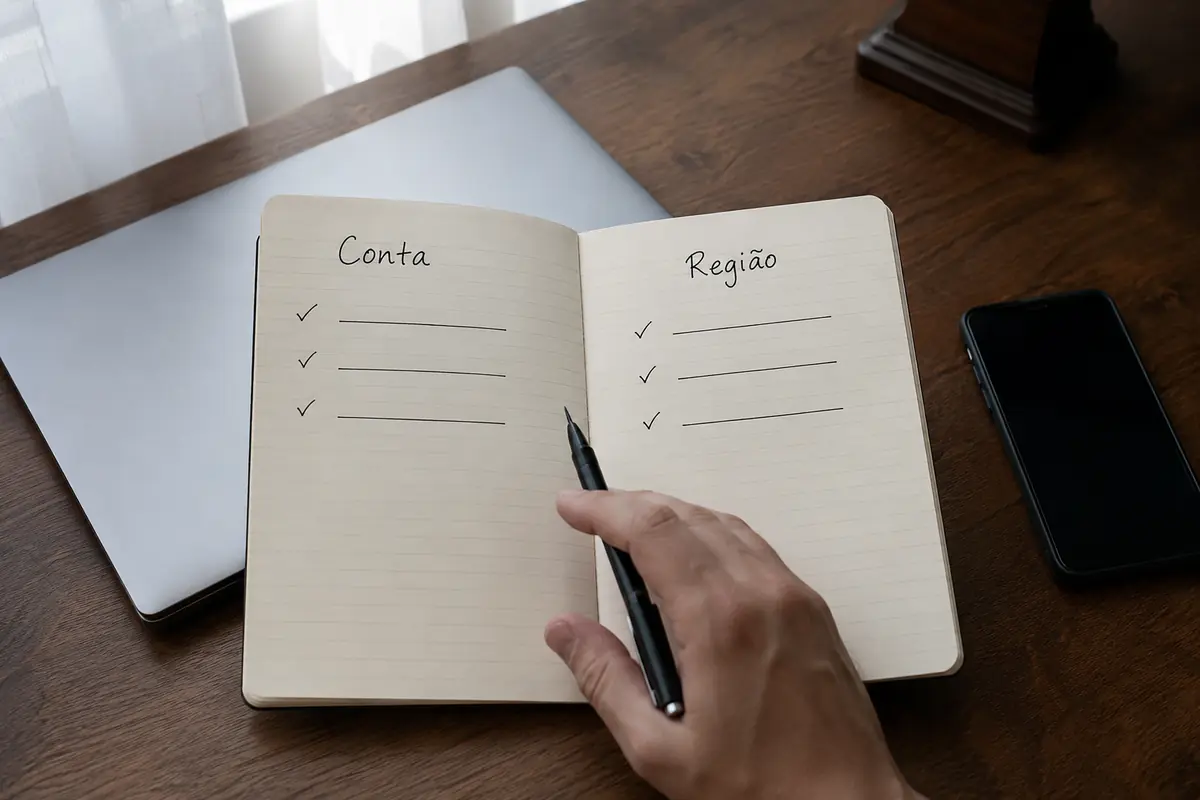 Um caderno separa as duas pistas de diagnóstico: conta e região.