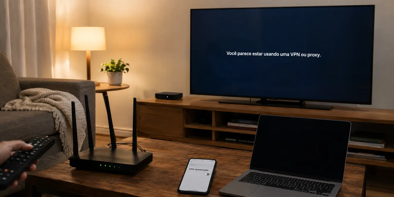 Erro de VPN ou proxy na televisão enquanto o celular mostra que a VPN está desativada