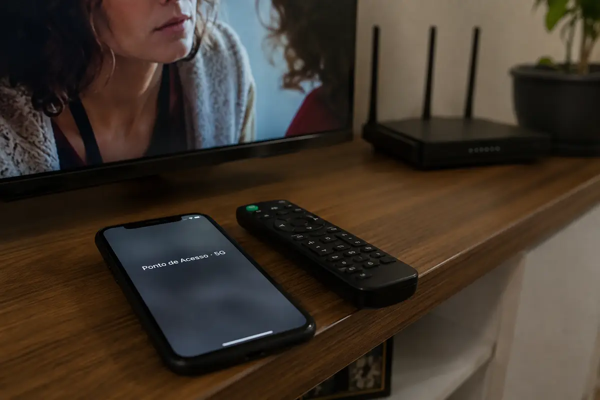 Mesmo episódio reproduzindo na televisão quando a conexão muda da fibra para um ponto de acesso 5G
