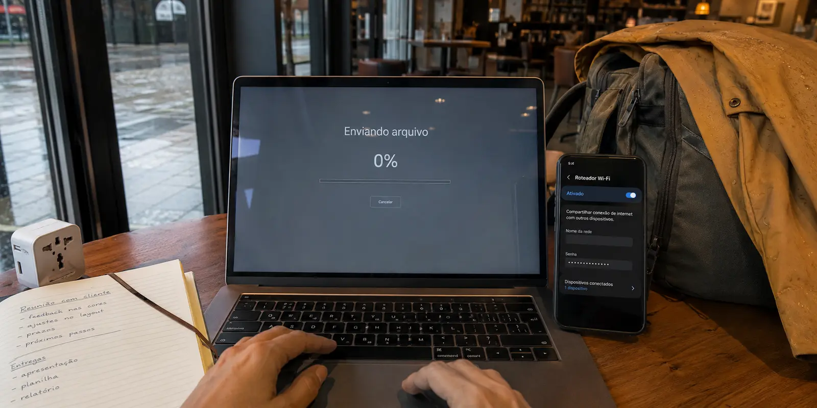 Um envio de trabalho reinicia quando o notebook passa do Wi-Fi ao hotspot