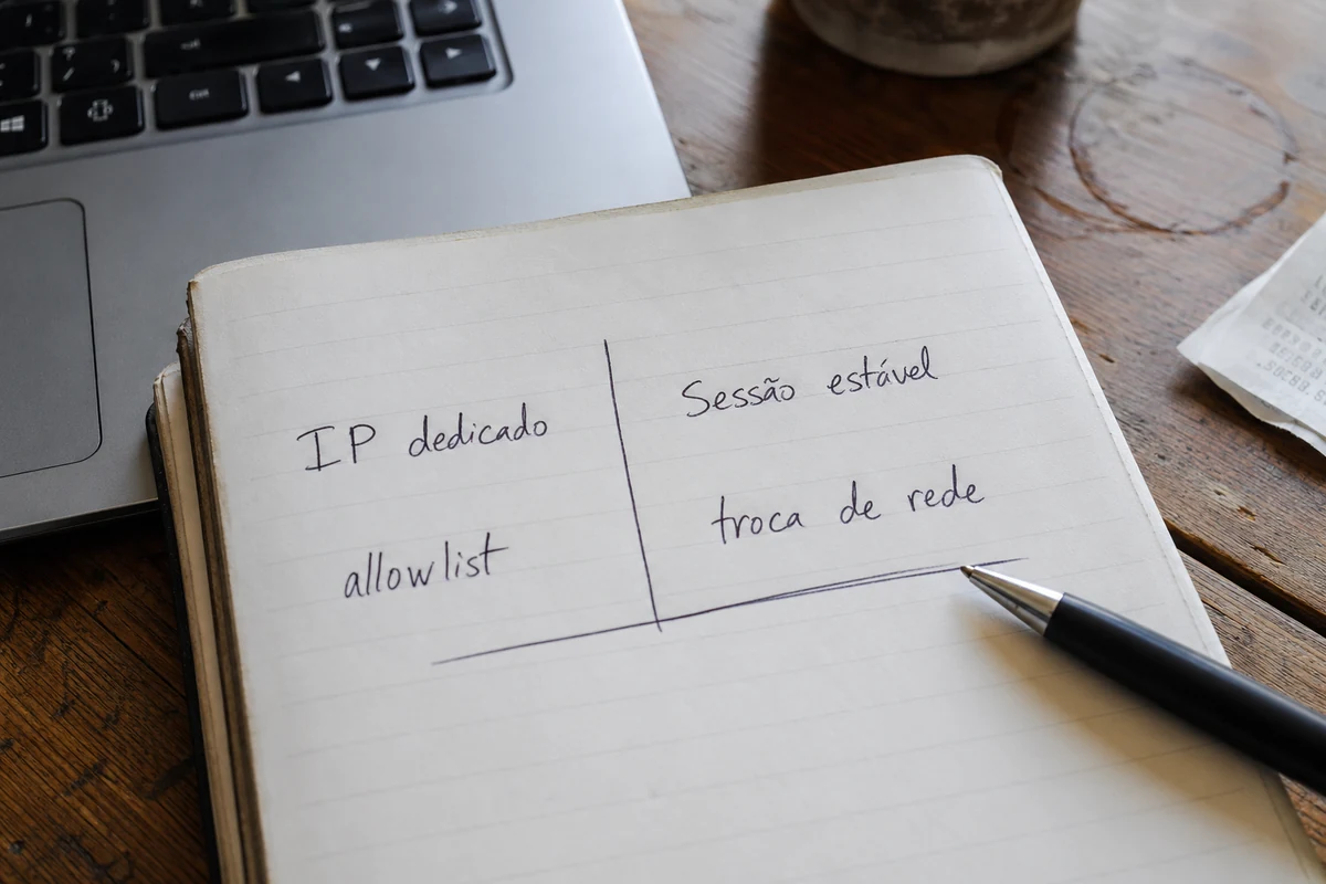 Anotações distinguem IP dedicado para allowlist de uma sessão estável durante trocas de rede