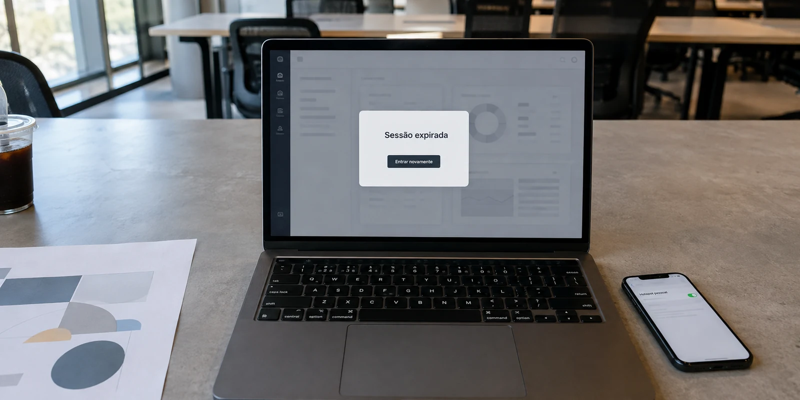 O painel de trabalho pede um novo login depois da troca de rede no coworking.