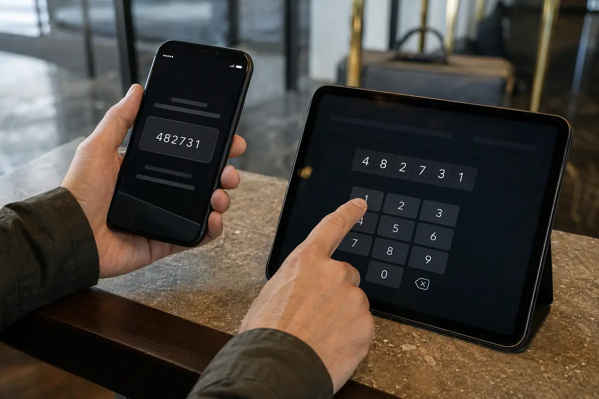Código de verificação igual no celular e no tablet para compartilhar a conexão durante uma viagem