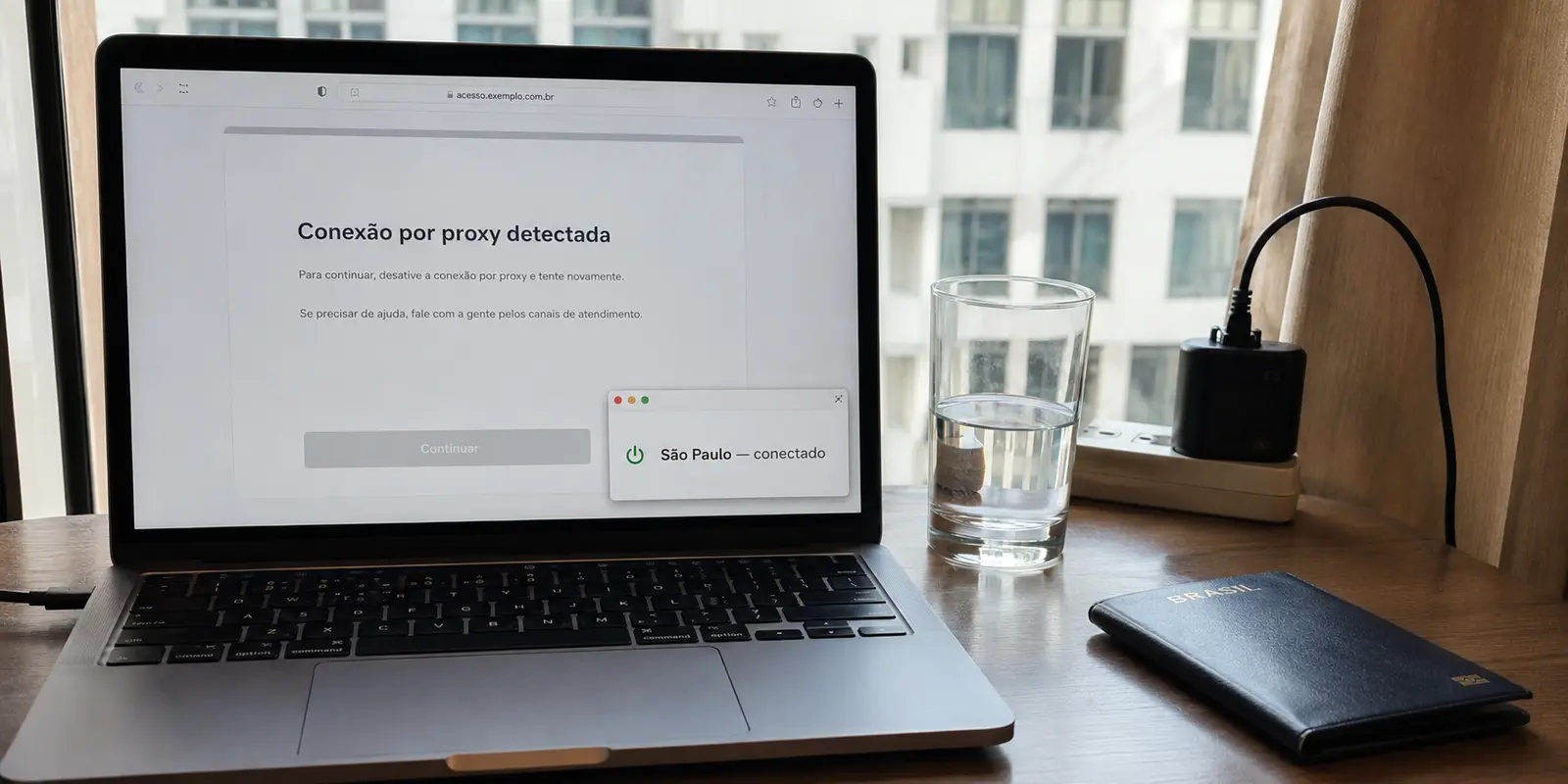 Um serviço brasileiro rejeita a conexão mesmo com a saída VPN indicada em São Paulo