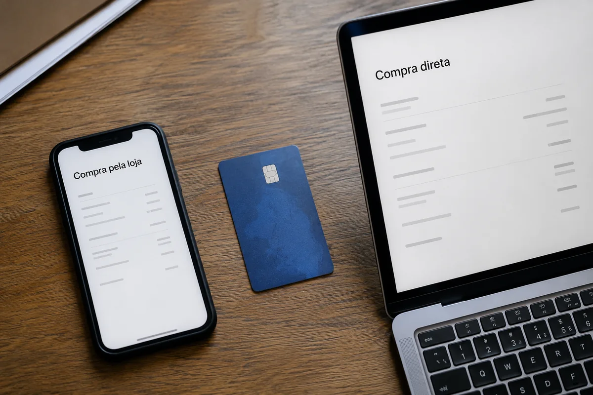Recibos de compra pela loja e de compra direta em dispositivos diferentes