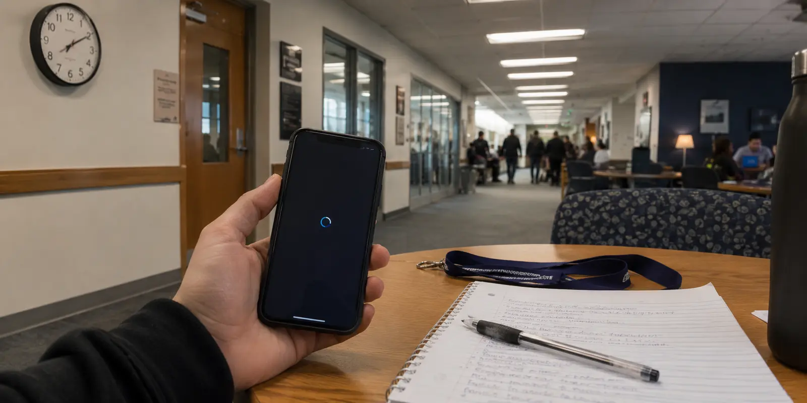 Um estudante espera o carregamento do aplicativo bancário no Wi-Fi da universidade