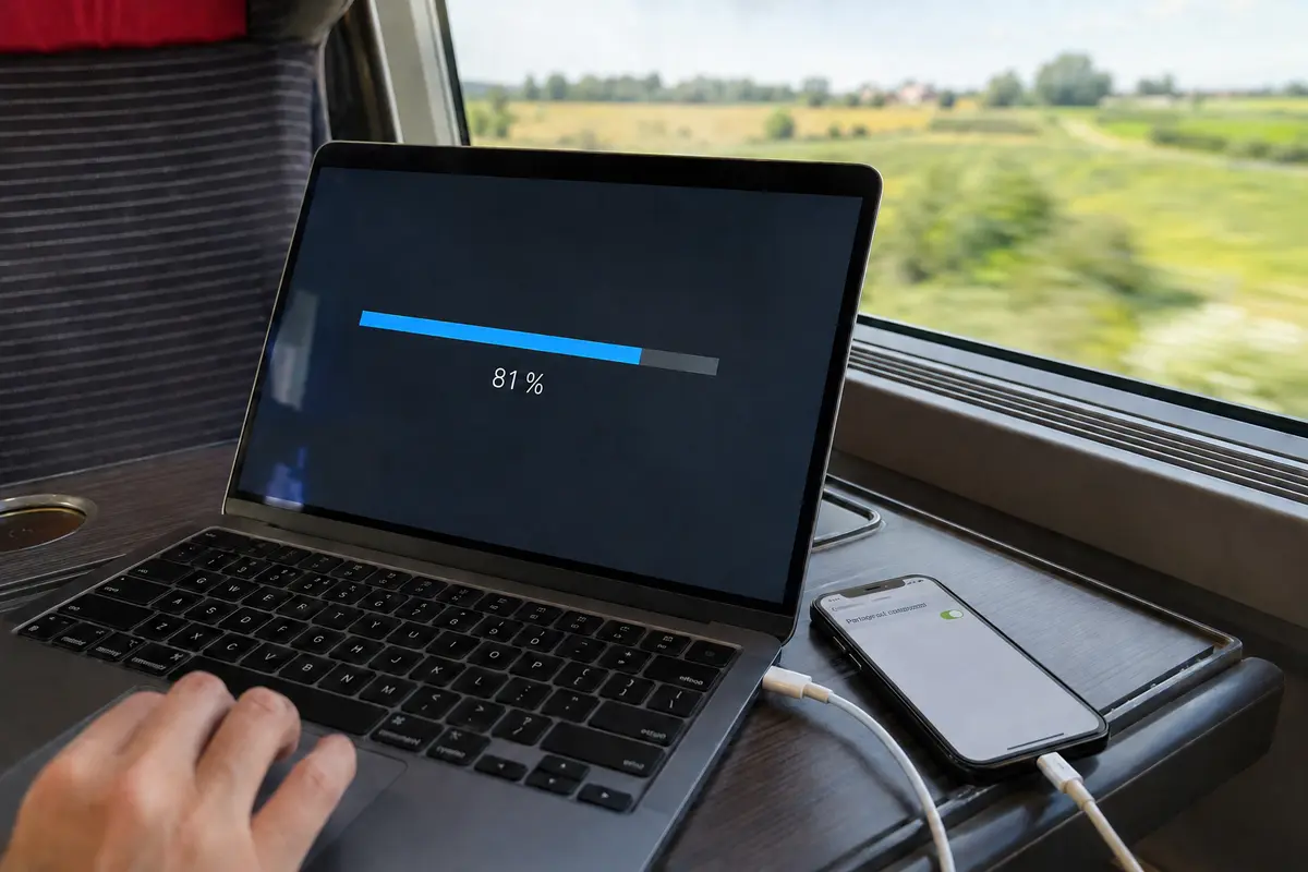 Le transfert reprend à 81 % sur le partage de connexion d’un téléphone dans le train