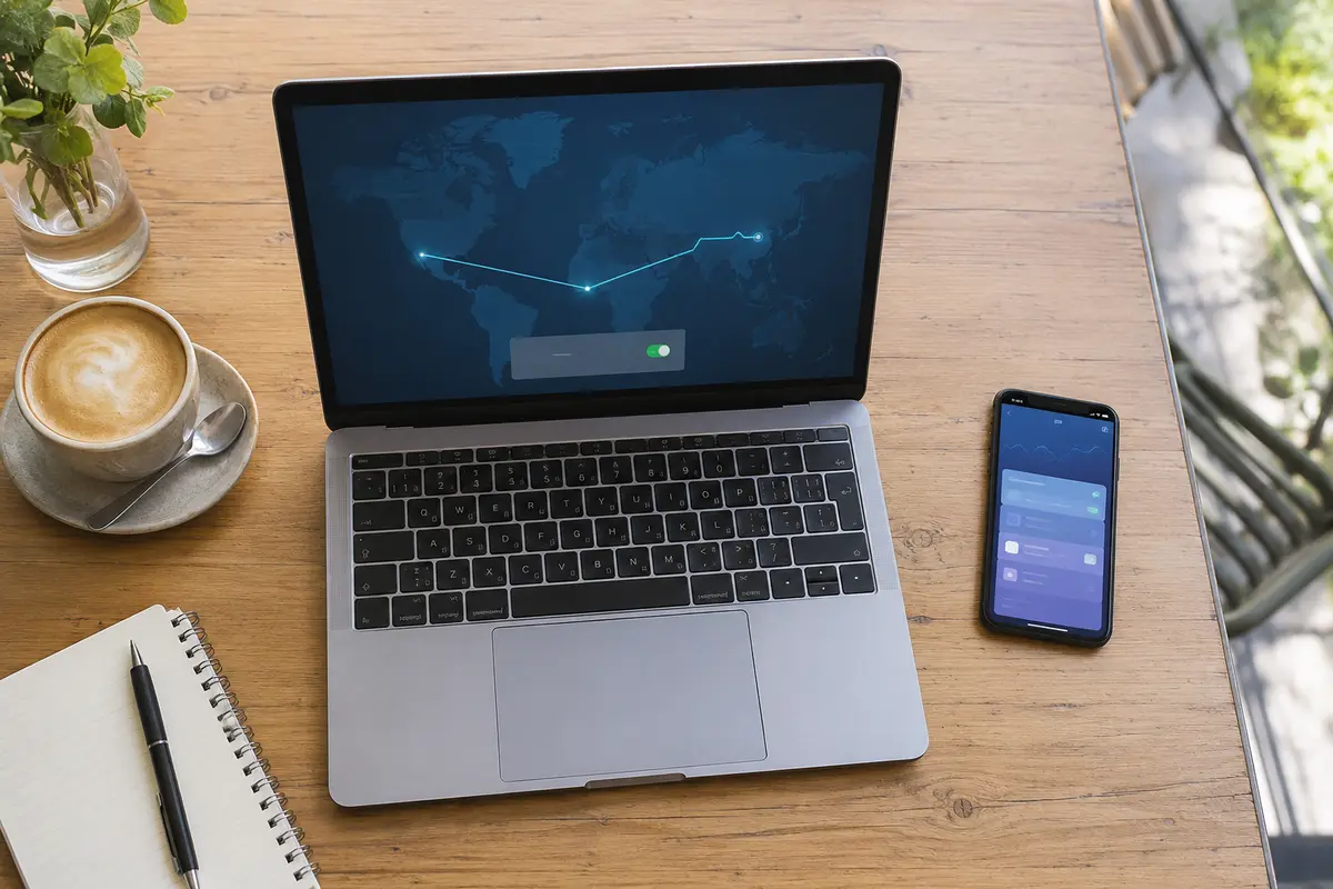 Una configuración sencilla separa el portátil de trabajo del teléfono que sigue usando la red local.