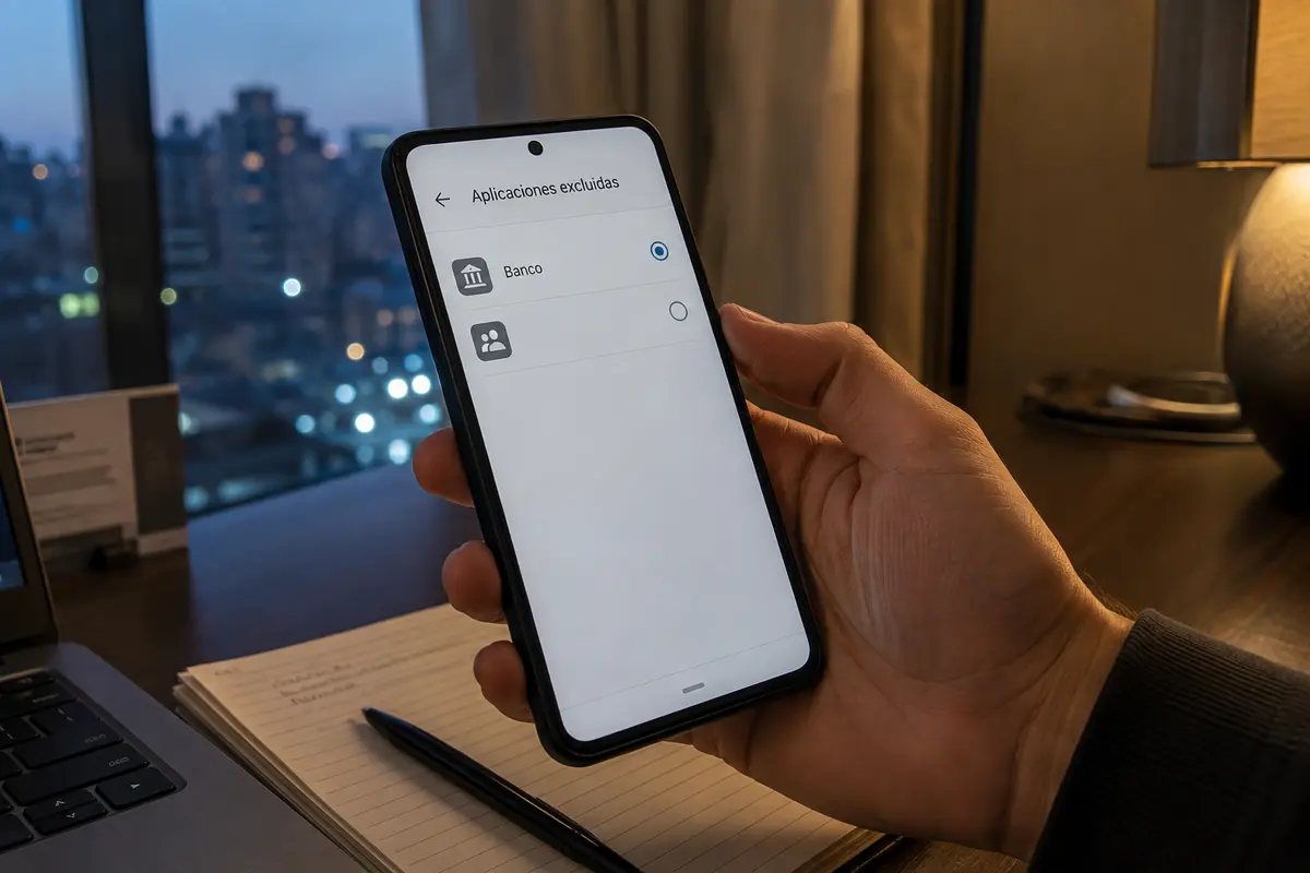 Una aplicación bancaria aparece excluida de la VPN en los ajustes de Android