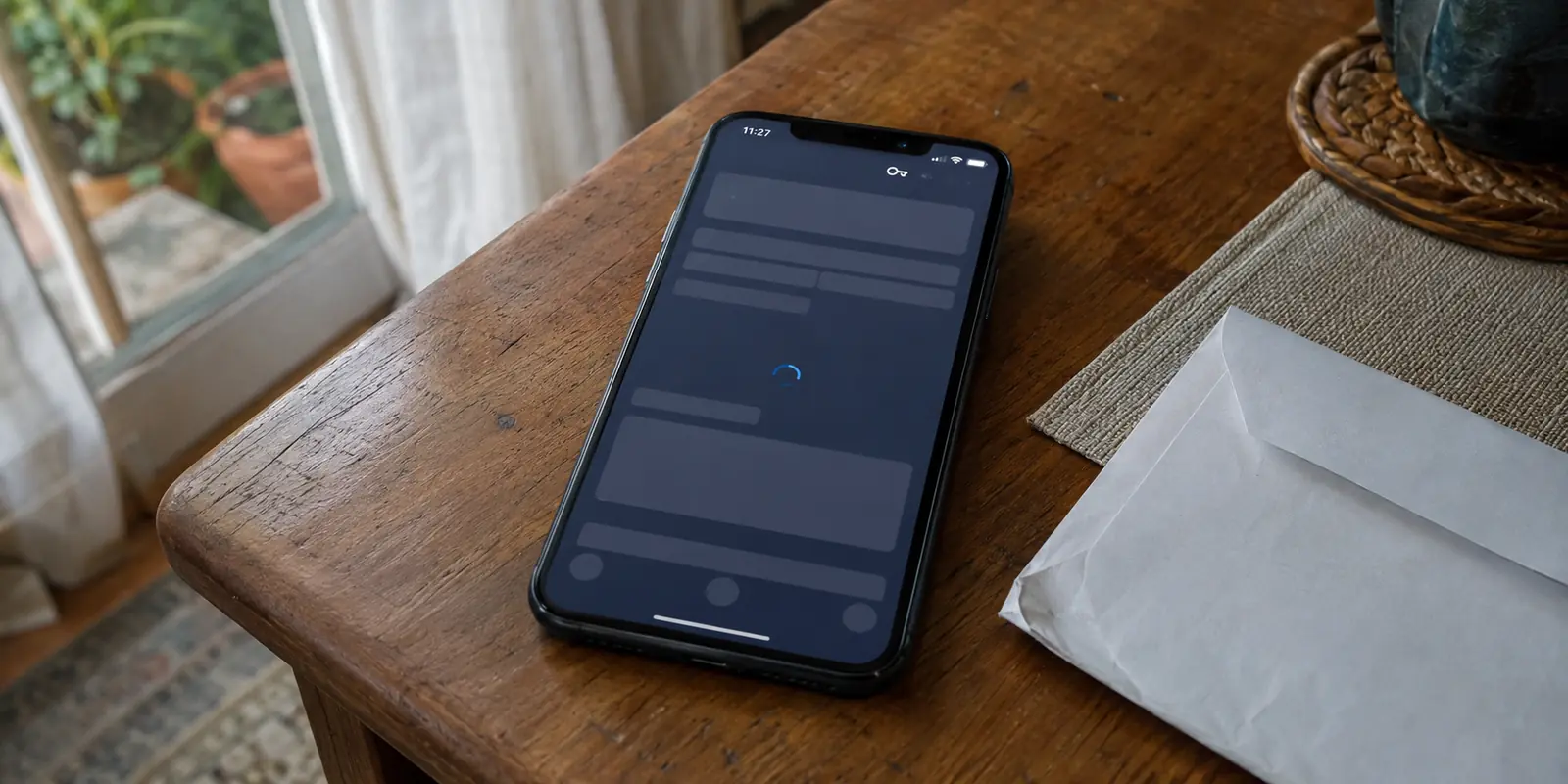 Teléfono con una aplicación bancaria detenida mientras el indicador de VPN sigue activo