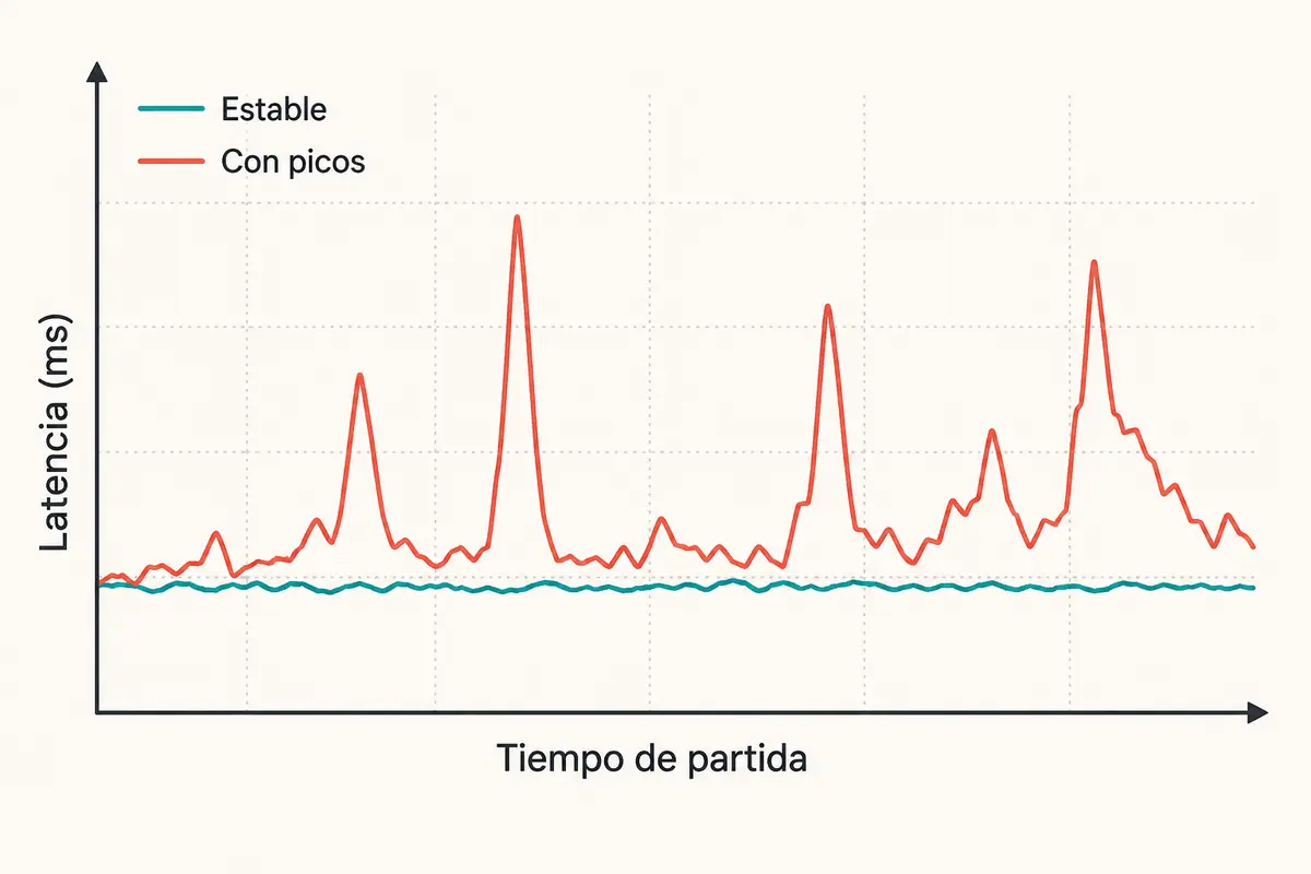 Comparación entre una latencia estable y otra con picos durante el tiempo de una partida