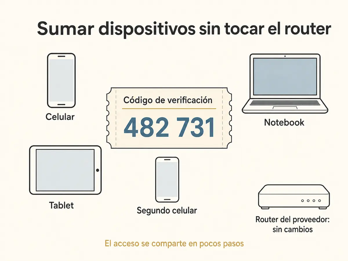 Código de verificación compartido con celulares, notebook y tablet sin modificar el router del proveedor