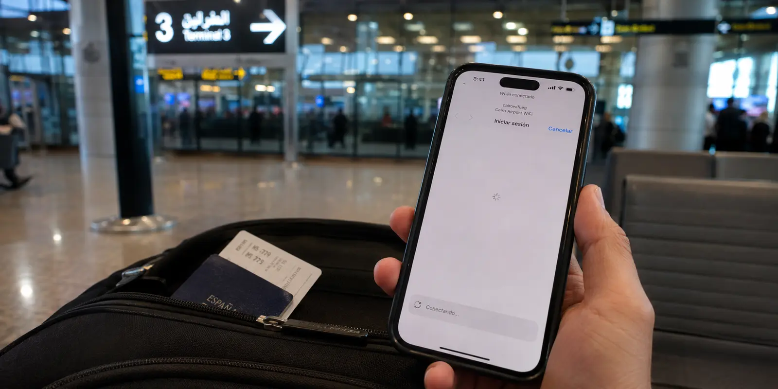 El portal cautivo del aeropuerto de El Cairo no termina de abrir mientras la VPN intenta conectarse