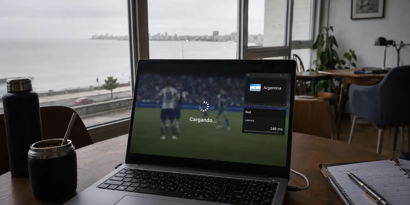 La VPN indica Argentina desde Montevideo, pero el directo carga con una latencia inesperadamente alta
