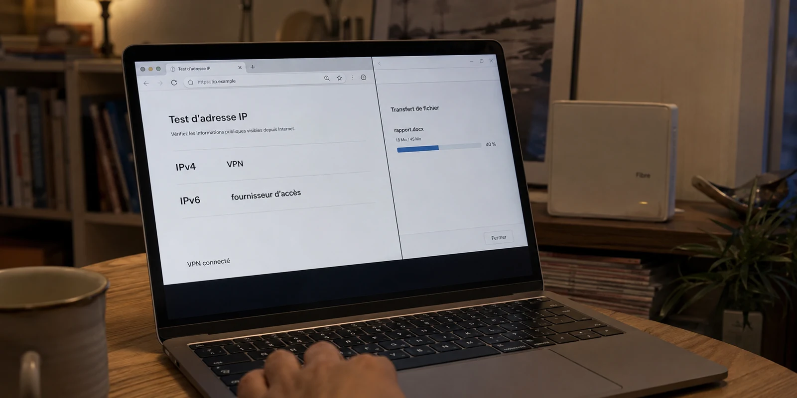 Test révélant une IPv4 dans le VPN mais une IPv6 toujours rattachée au fournisseur d’accès