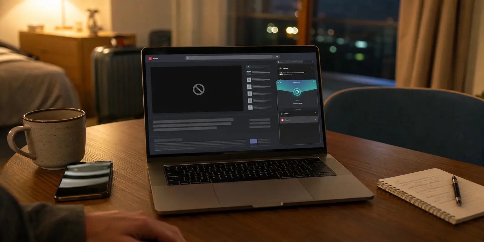 Dans un hébergement temporaire, un ordinateur connecté à une sortie suisse reste bloqué devant un direct indisponible