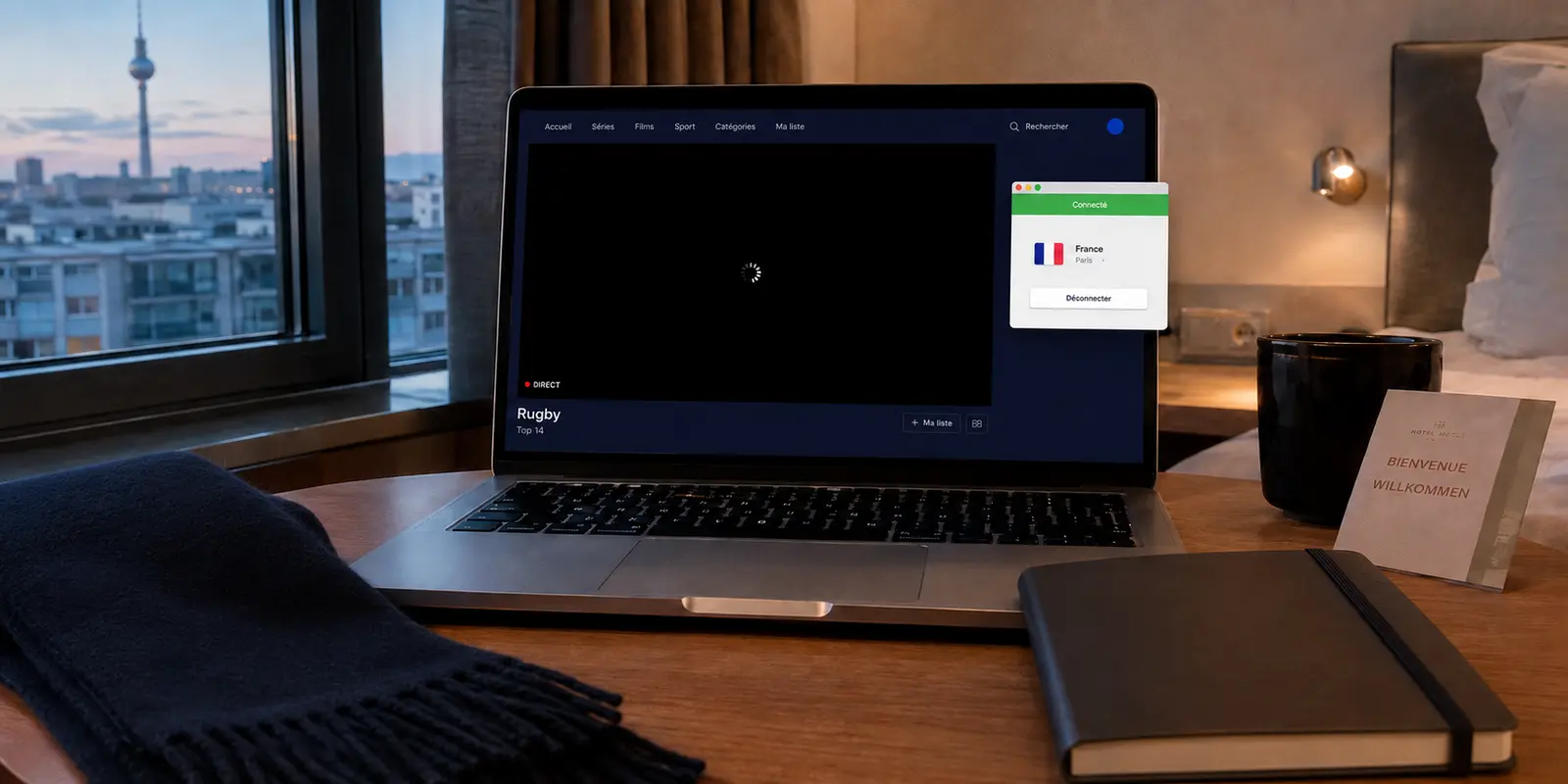 Dans un hôtel berlinois, le lecteur de rugby reste noir malgré une connexion VPN française