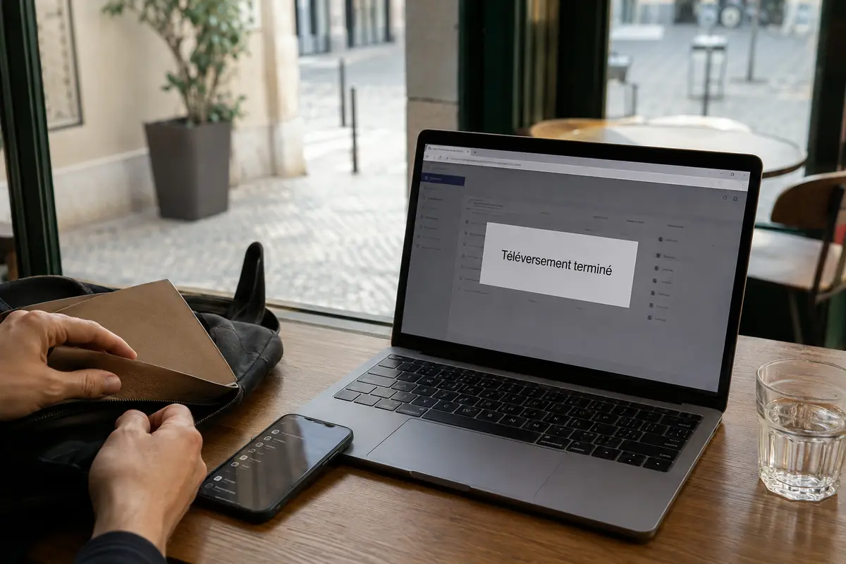 Le téléversement professionnel est terminé sur l’ordinateur après le passage du Wi-Fi au partage de connexion mobile