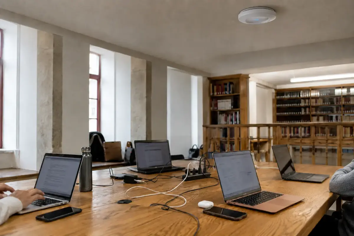 Plusieurs ordinateurs utilisent le même point d’accès dans un espace de travail partagé