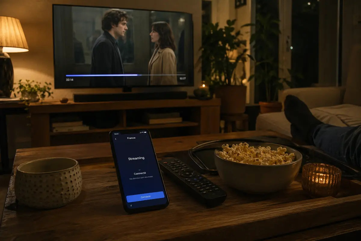 Une série reprend sur le téléviseur tandis que le mode Streaming du VPN reste connecté