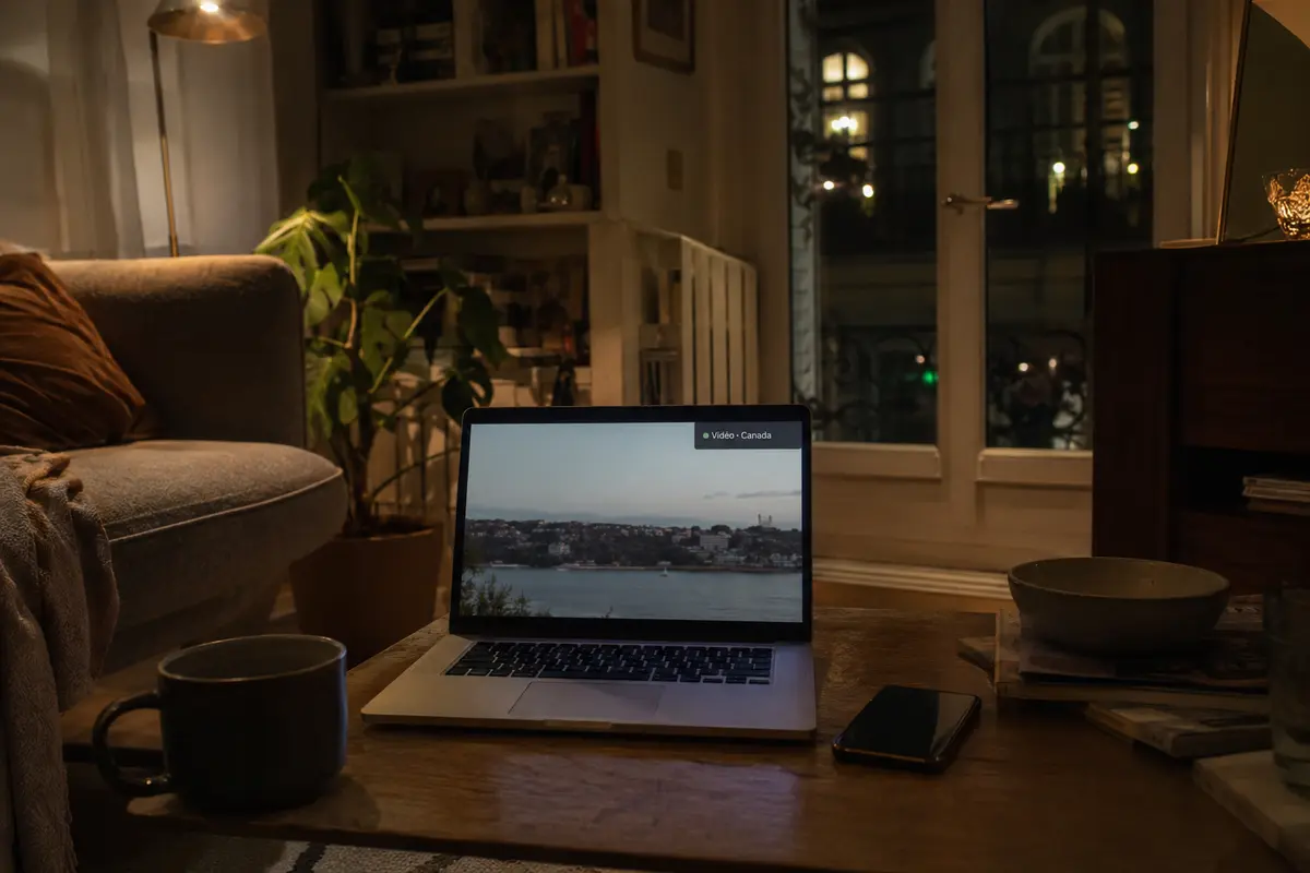 Programme québécois en lecture depuis un salon parisien avec un réglage vidéo Canada