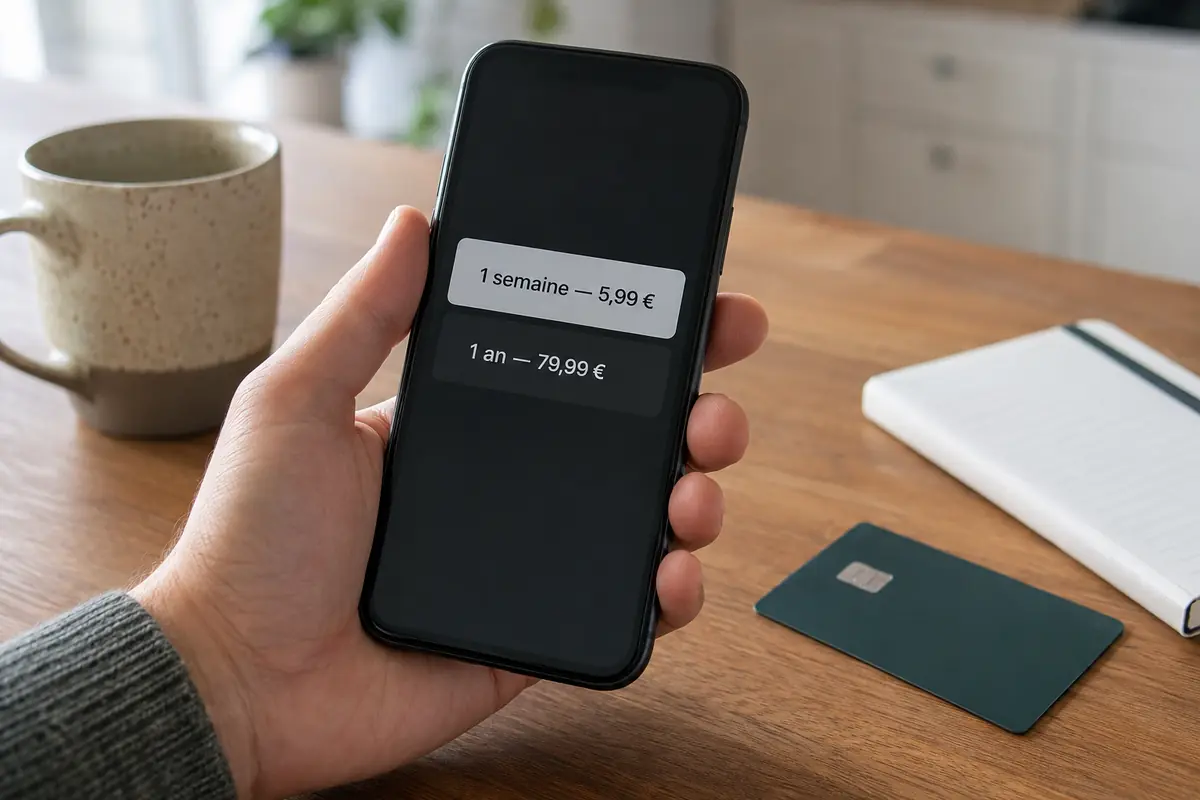 Choix entre une semaine et un an d’abonnement sur un téléphone