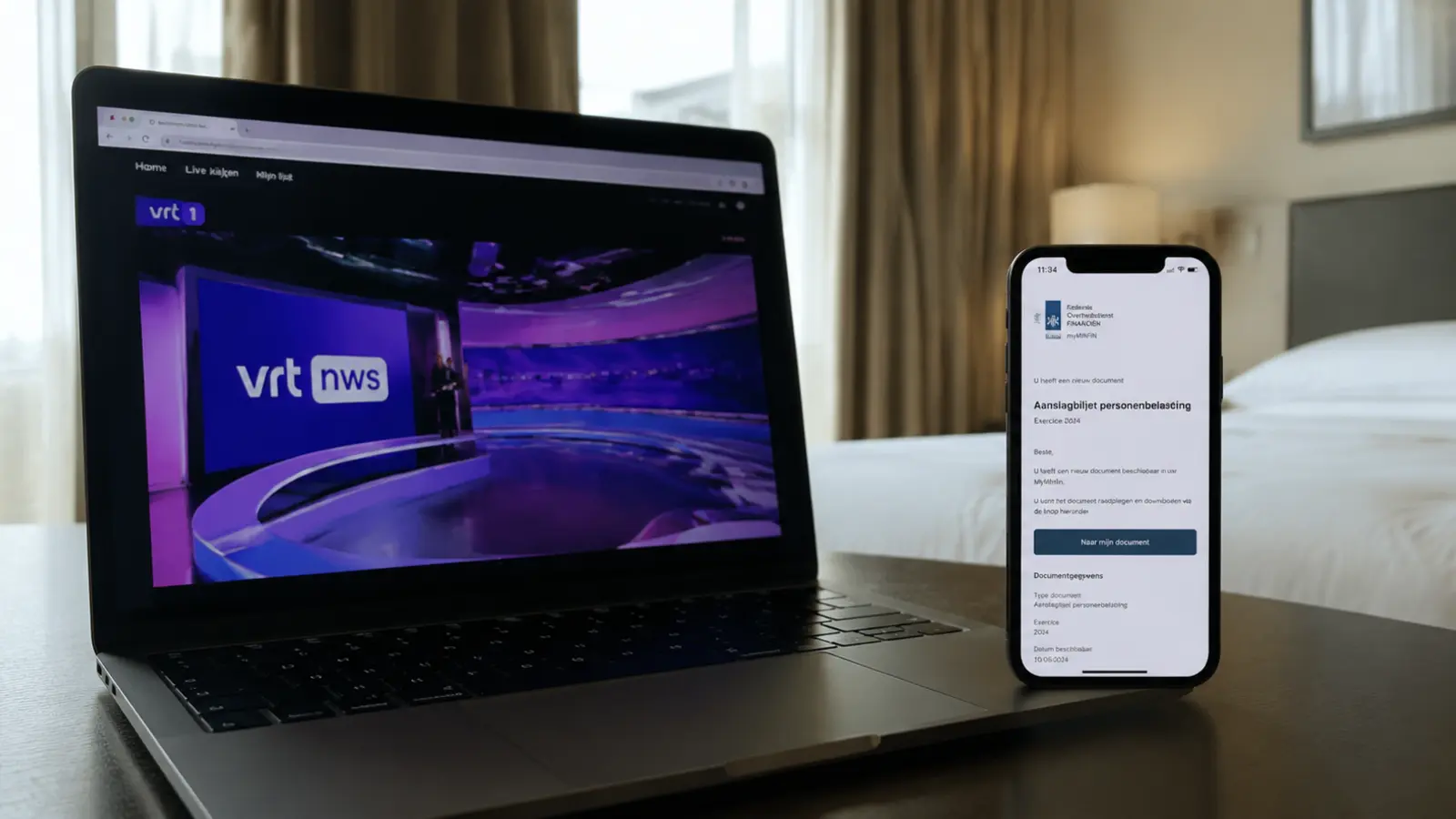 Ordinateur affichant un service suisse depuis une chambre de voyage