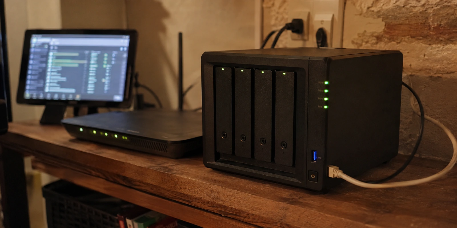 Un serveur NAS domestique relié au réseau pendant un transfert P2P légal