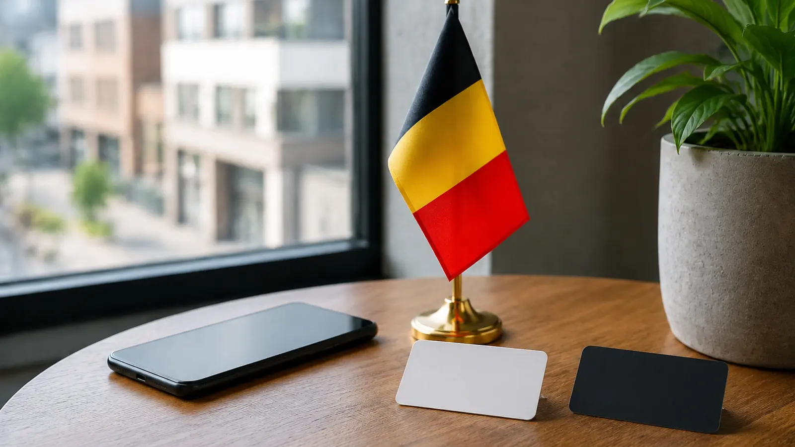 Téléphone et solutions de connexion mobile près d’un drapeau belge