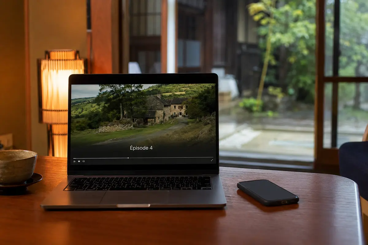 L’épisode 4 joue réellement sur l’ordinateur tandis que le téléphone utilisé pour vérifier l’adresse IP reste posé face contre table