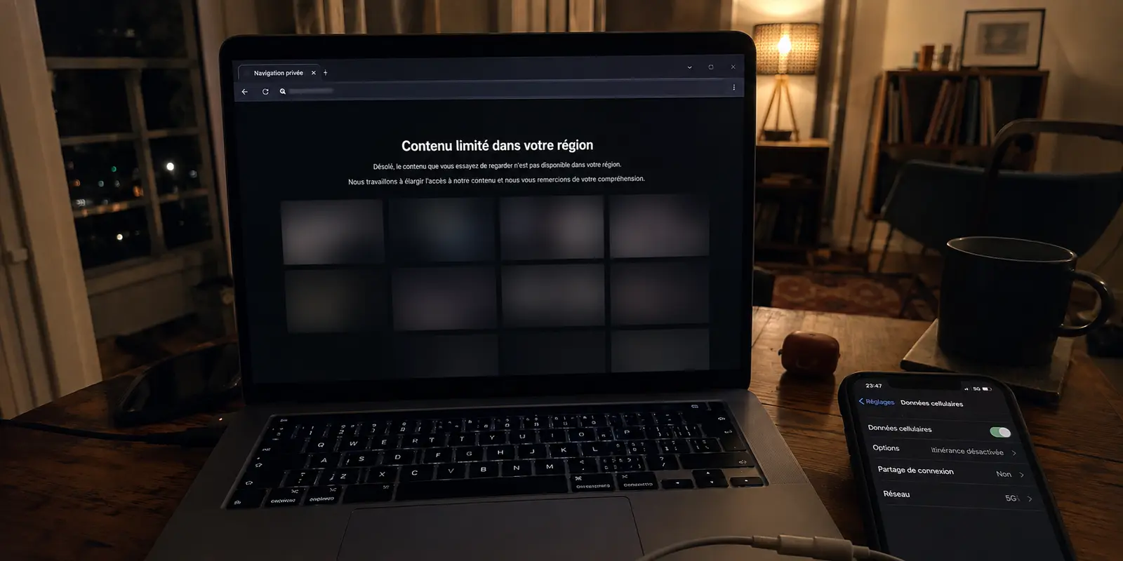Un ordinateur affiche une version limitée et non explicite d’une plateforme pour adultes depuis une connexion française.