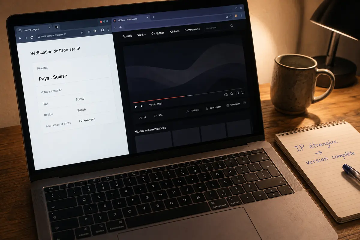 Un test d’adresse IP situé en Suisse accompagne une version complète mais non explicite de la plateforme vidéo.